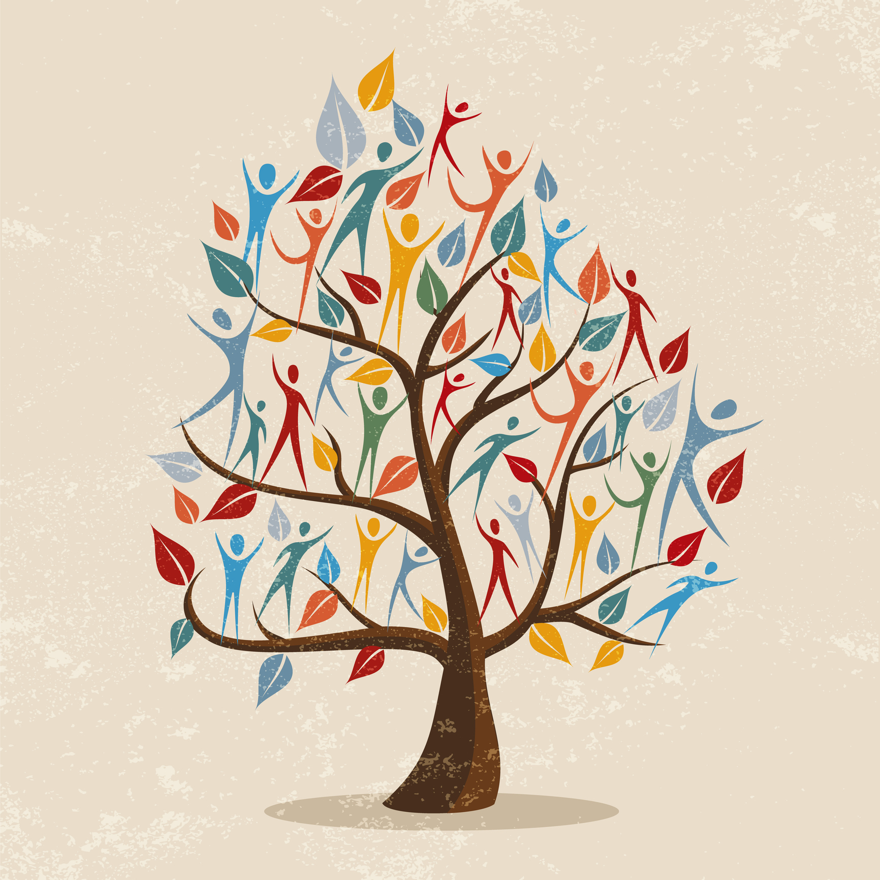 Illustration of family tree symbol with colorful people.